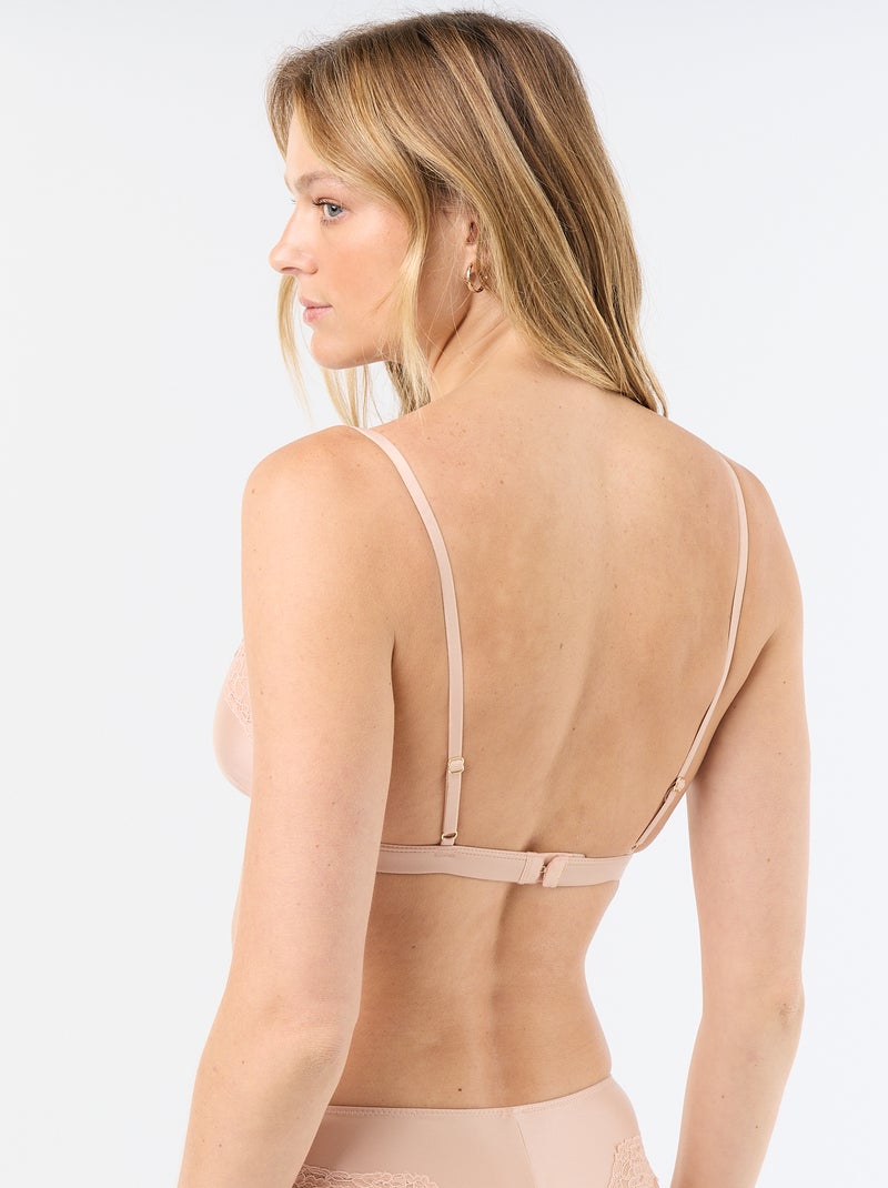 Soutien-gorge triangle en microfibre satinée et dentelle Rose - Kiabi