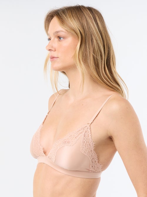 Soutien-gorge triangle en microfibre satinée et dentelle - Kiabi