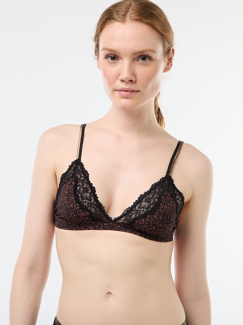 Soutien-gorge triangle imprimé sans armatures Marron - Kiabi