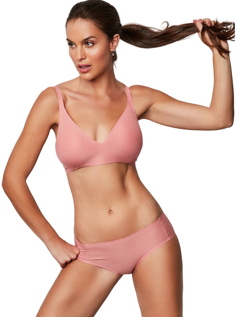 Soutien-gorge triangle préformé plongeant coques amovibles ONE Orange corail - Kiabi