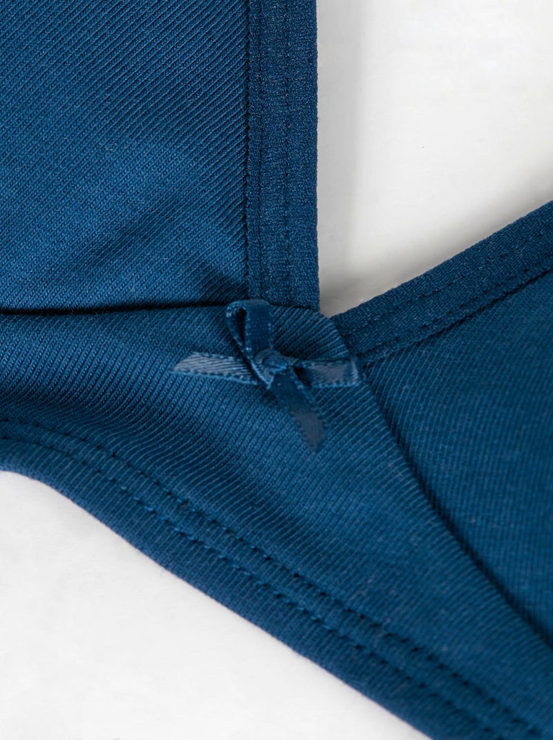 Soutien-gorge triangle sans armature en coton bio Skin Care Bleu marine - Kiabi
