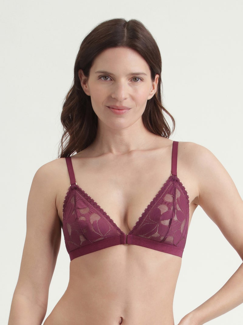 Soutien-gorge triangle sans armatures Art Flower Violet figue - Kiabi
