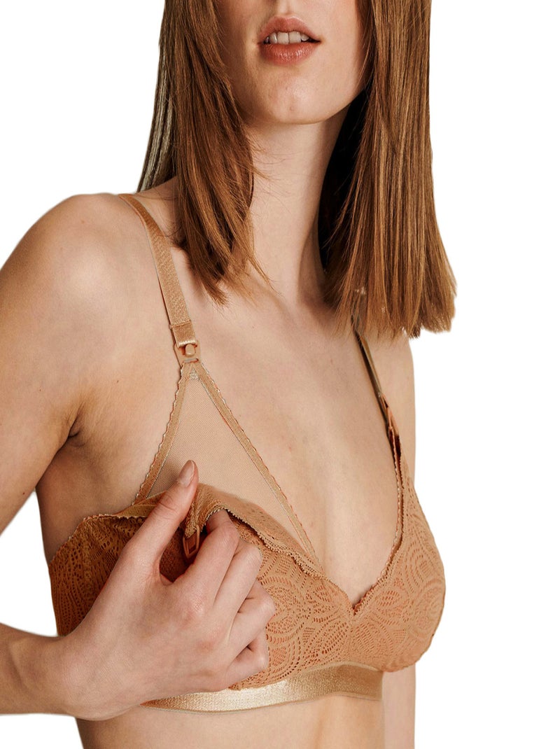 Soutien-gorge triangle sans armatures d'allaitement en dentelle vegan Luna Marron - Kiabi