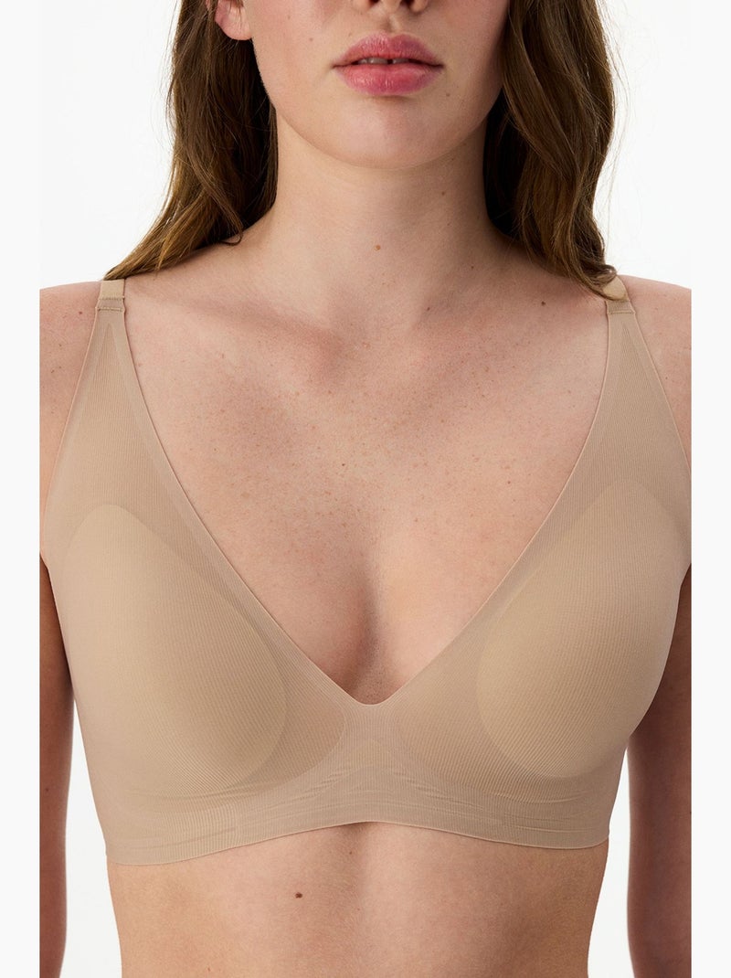 Soutien-gorge zerogram decolette invisible, avec coussinets penti Beige argile - Kiabi