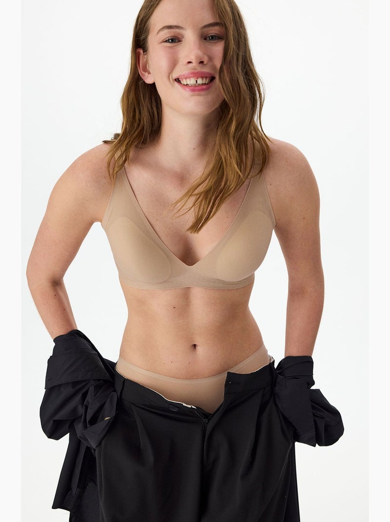 Soutien-gorge zerogram decolette invisible, avec coussinets penti Beige argile - Kiabi