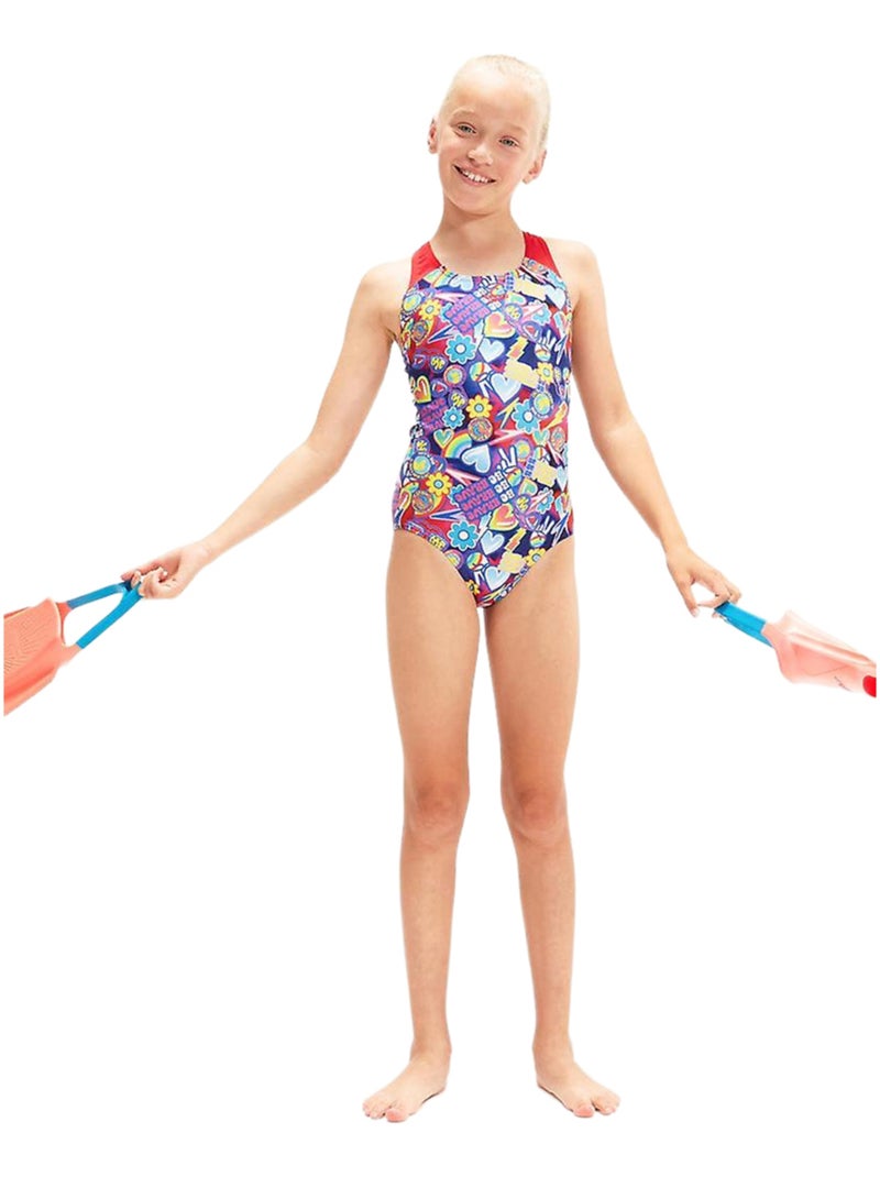 Speedo - Maillot de bain 1 pièce DIGITAL Jaune/Bleu Marine/Rouge - Kiabi