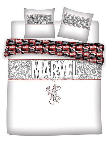 Spiderman, Parure de Lit Double Imprimée Réversible 100% Coton, MARVEL WHITE