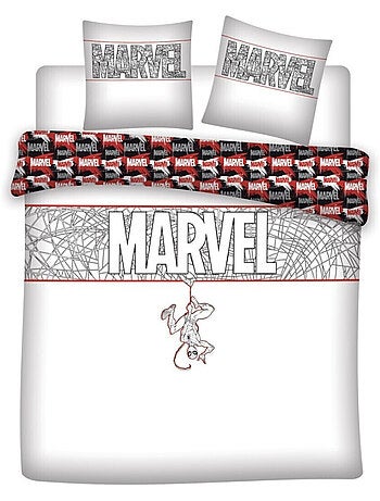 Spiderman, Parure de Lit Double Imprimée Réversible 100% Coton, MARVEL WHITE