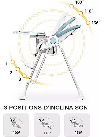 SPLITY Multifonction 3 en 1, chaise haute, transat, balancelle electrique
