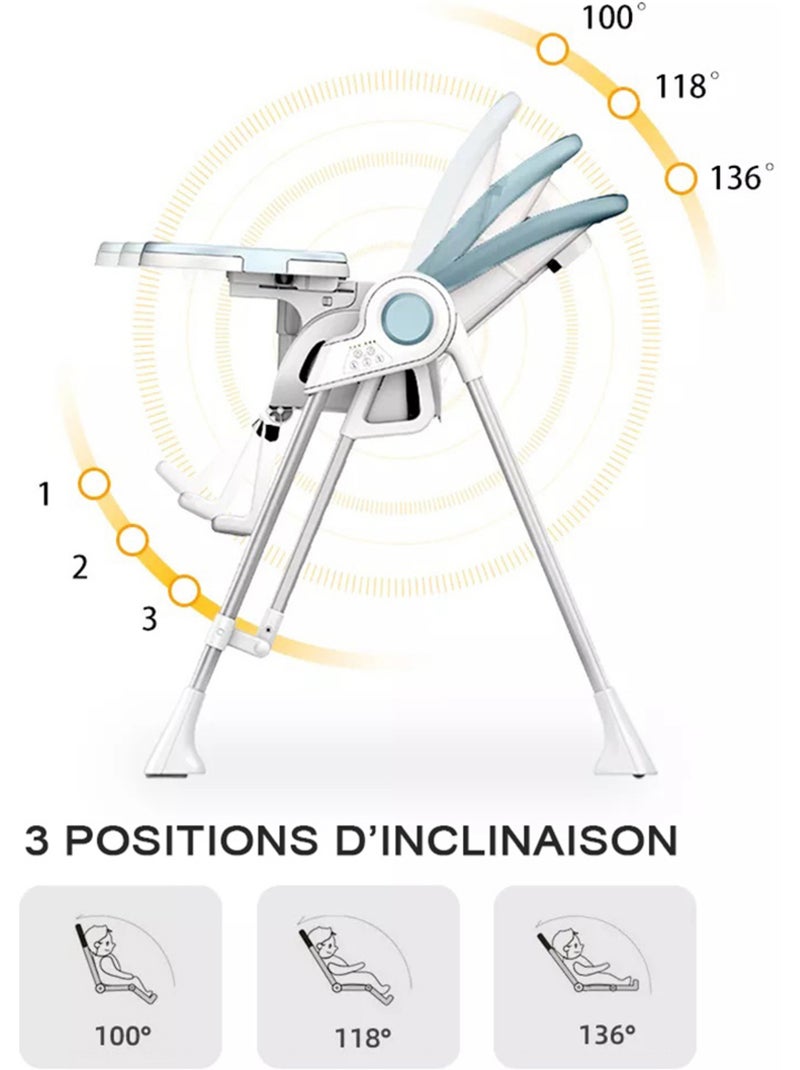 SPLITY Multifonction 3 en 1, chaise haute, transat, balancelle electrique Blanc Blanc Gris - Kiabi