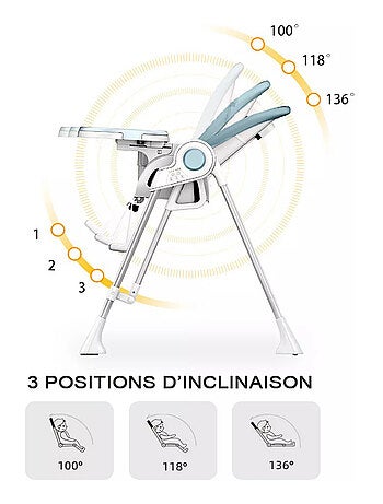 SPLITY 2 Multifonction 3 en 1, chaise haute, transat, balancelle electrique