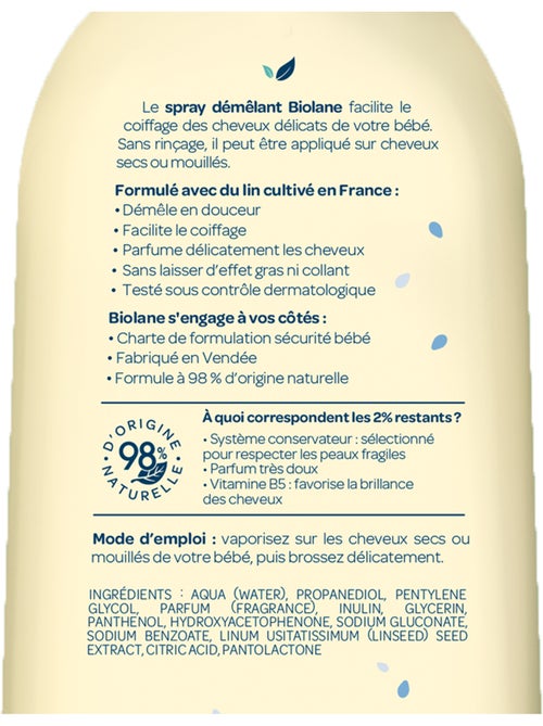 Spray démêlant 200ml biolane - Kiabi