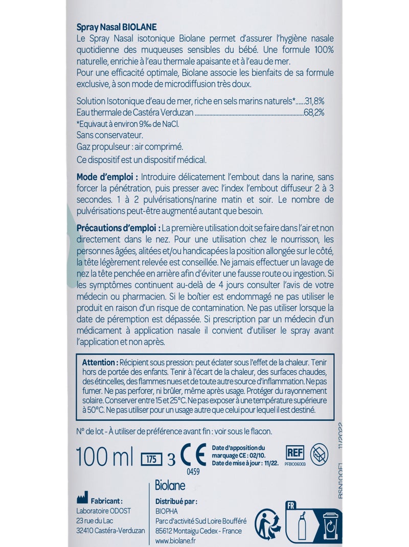 Spray nasal 100ml : formule 100% naturelle biolane Multicolore - Kiabi