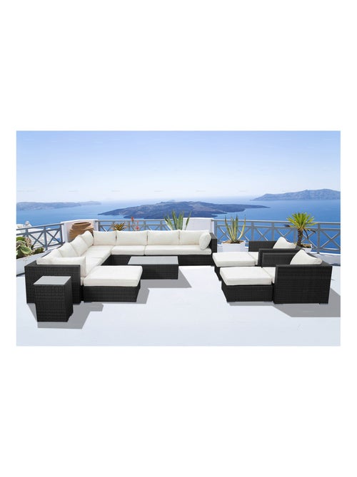 STALLA - Salon de jardin modulable 13/14 places en résine tressée noir et blanc - Kiabi