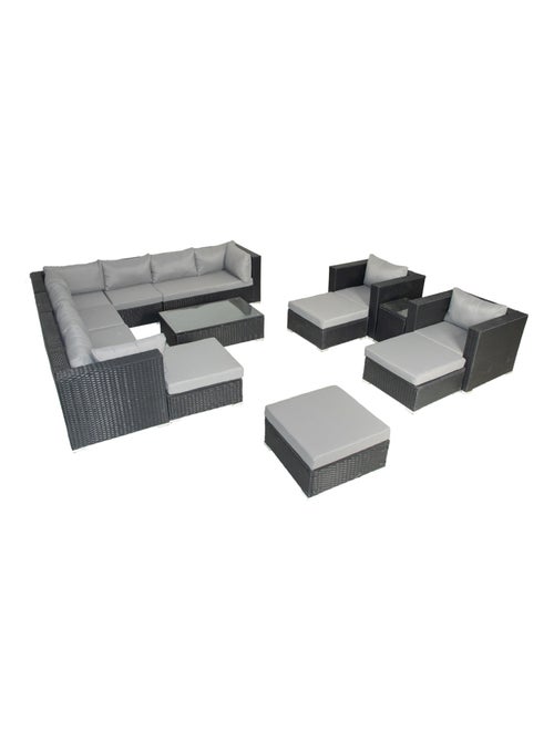 STALLA - Salon de jardin modulable 13/14 places en résine tressée noir et gris - Kiabi