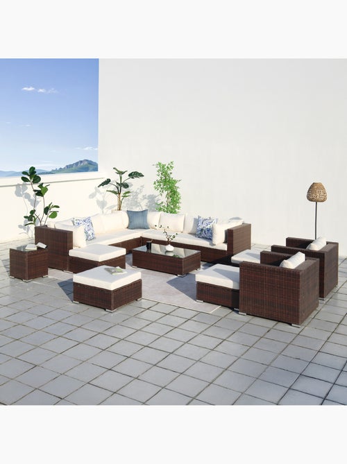 STALLA Salon de jardin modulable 13-14 places en résine tressée marron et blanc - Kiabi