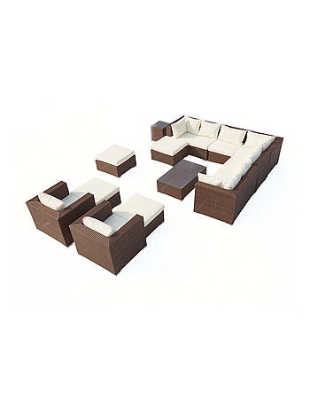 STALLA Salon de jardin modulable 13-14 places en résine tressée noir et gris