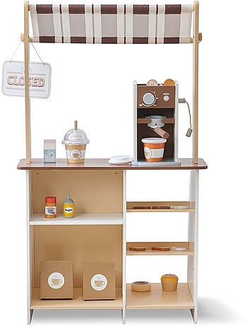 Stand café jouet bois, machine expresso, 29 accessoires, 60cm, Marron,