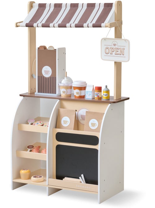 Stand café jouet bois, machine expresso, 29 accessoires, 60cm, Marron, - Kiabi