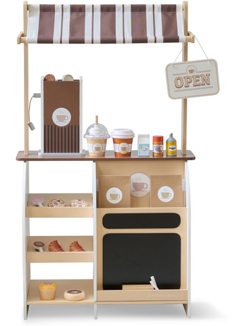 Stand café jouet bois, machine expresso, 29 accessoires, 60cm, Marron, - Kiabi