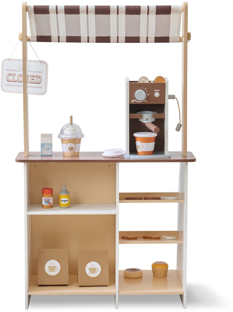 Stand café jouet bois, machine expresso, 29 accessoires, 60cm, Marron, Marron - Kiabi