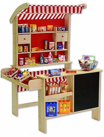 Stand de marché en bois avec accessoires