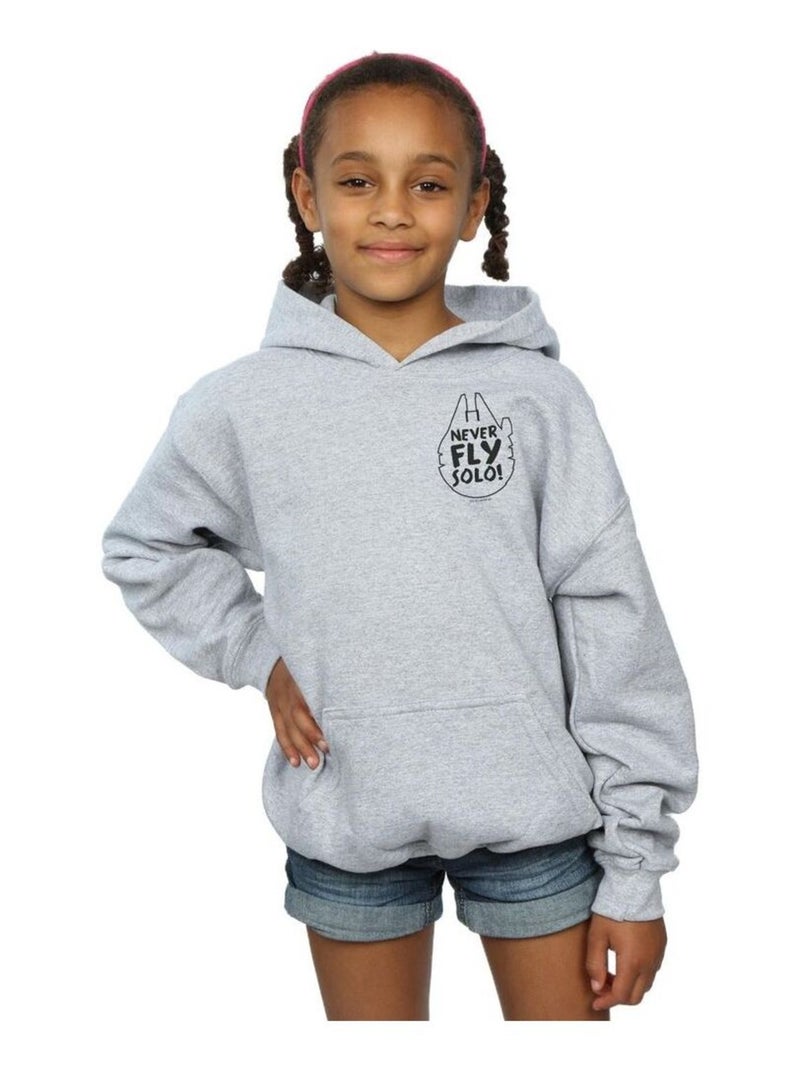 Star Wars - Sweat à capuche NEVER FLY SOLO Gris chiné - Kiabi