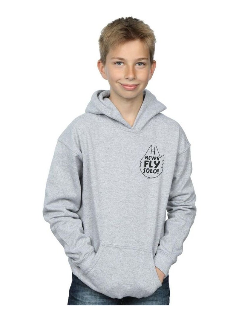 Star Wars - Sweat à capuche NEVER FLY SOLO Gris chiné - Kiabi