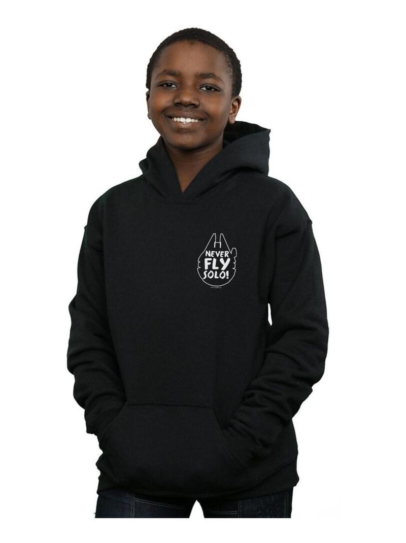 Star Wars - Sweat à capuche NEVER FLY SOLO Noir - Kiabi