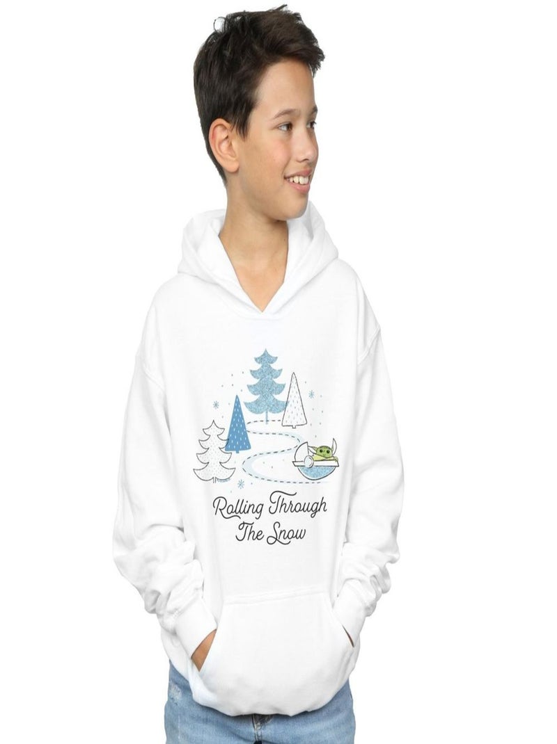 Star Wars - Sweat à capuche THE MANDALORIAN ROLLING THROUGH THE SNOW Blanc - Kiabi