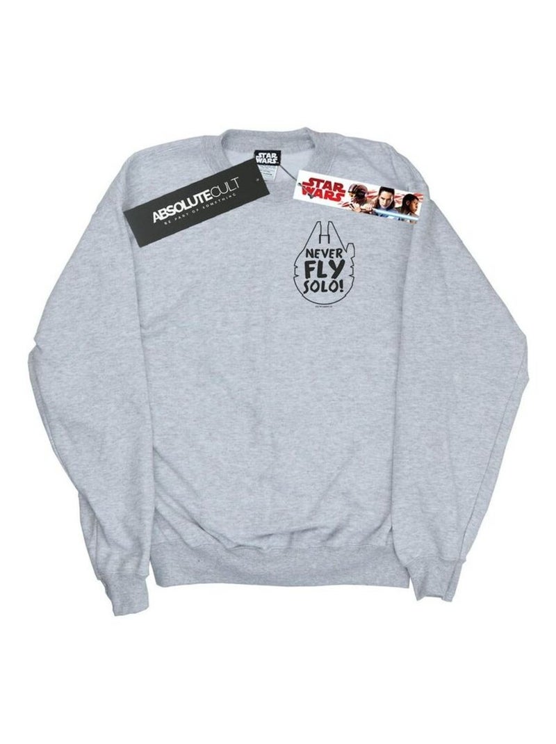 Star Wars - Sweat NEVER FLY SOLO Gris chiné - Kiabi
