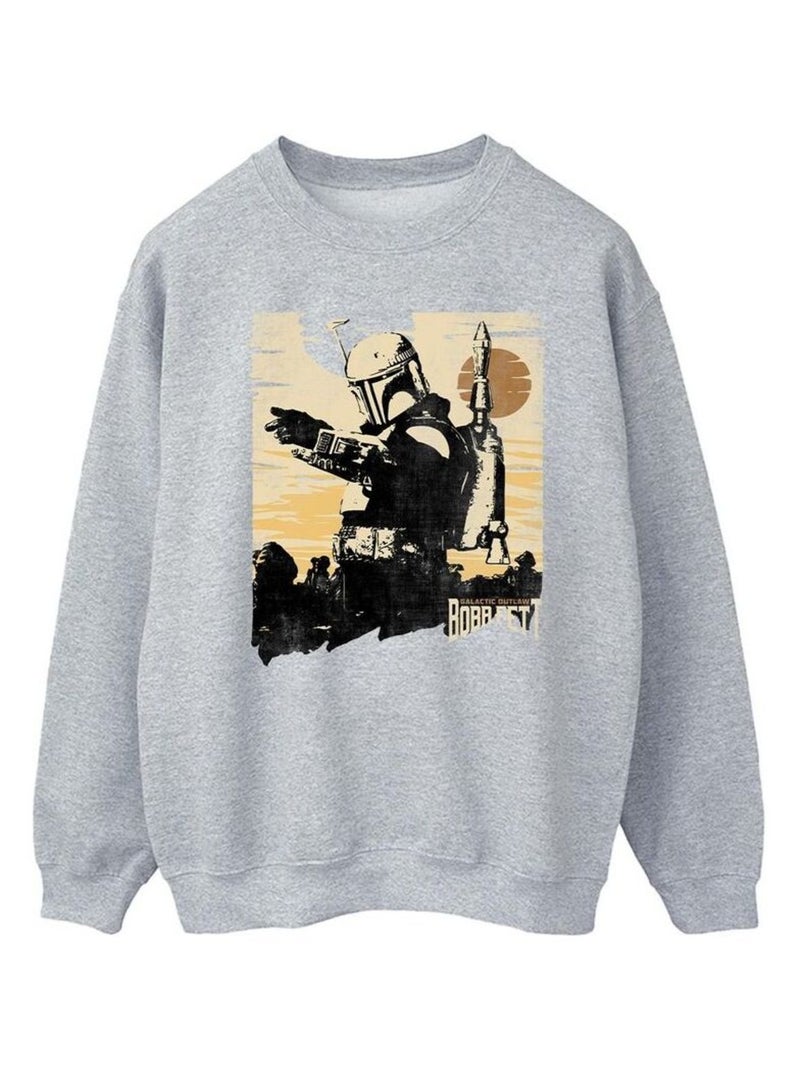 Star Wars - Sweat THE BOOK OF BOBA FETT POINTS Gris chiné - Kiabi
