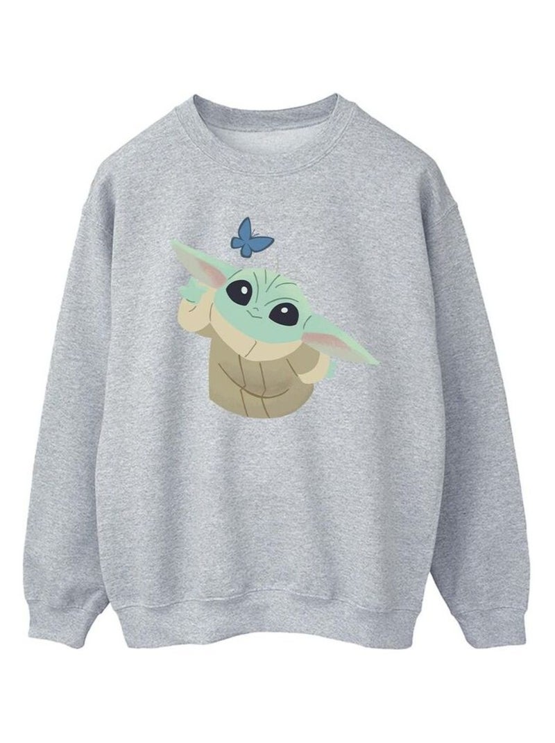 Star Wars - Sweat THE MANDALORIAN BUTTERFLY CATCHING Gris chiné - Kiabi