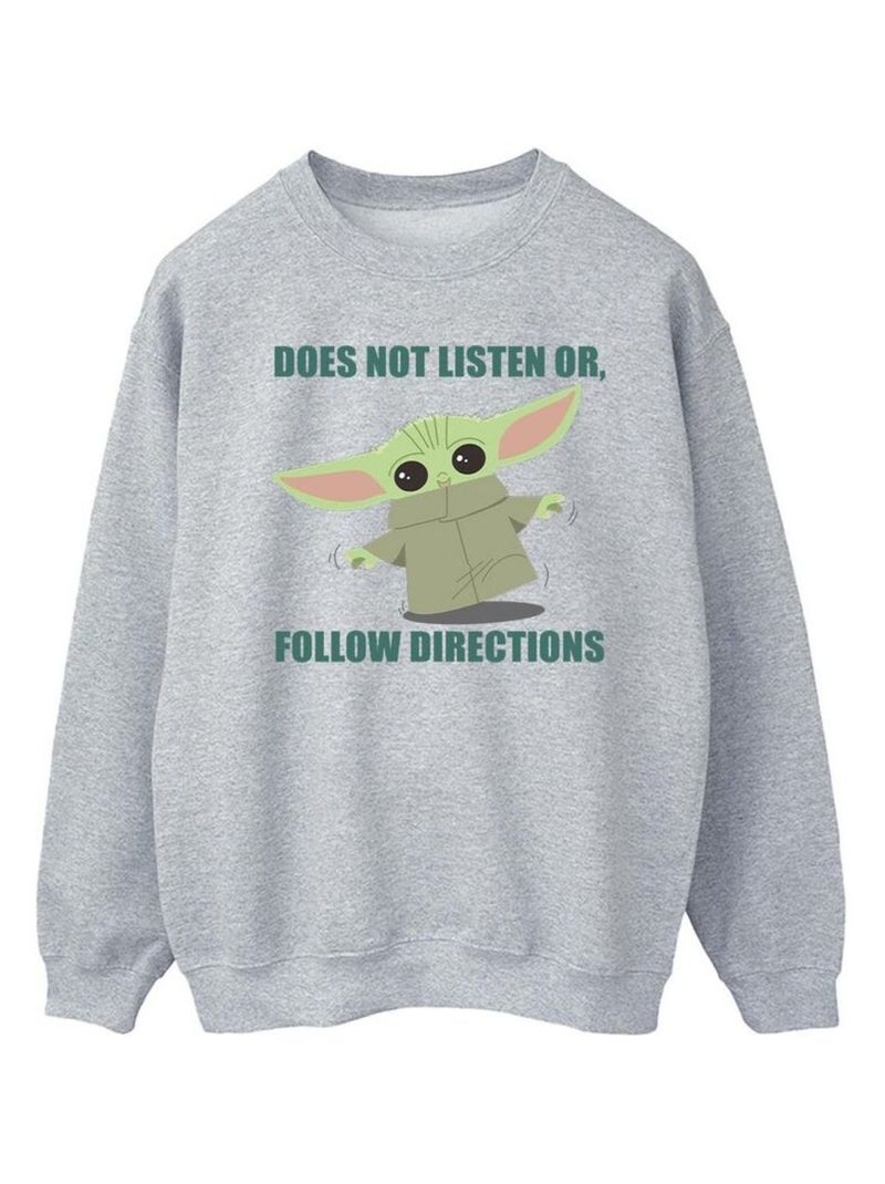 Star Wars - Sweat THE MANDALORIAN DOES NOT LISTEN Gris chiné - Kiabi