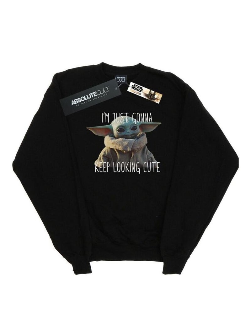 Star Wars - Sweat THE MANDALORIAN KEEP LOOKING CUTE Noir - Kiabi