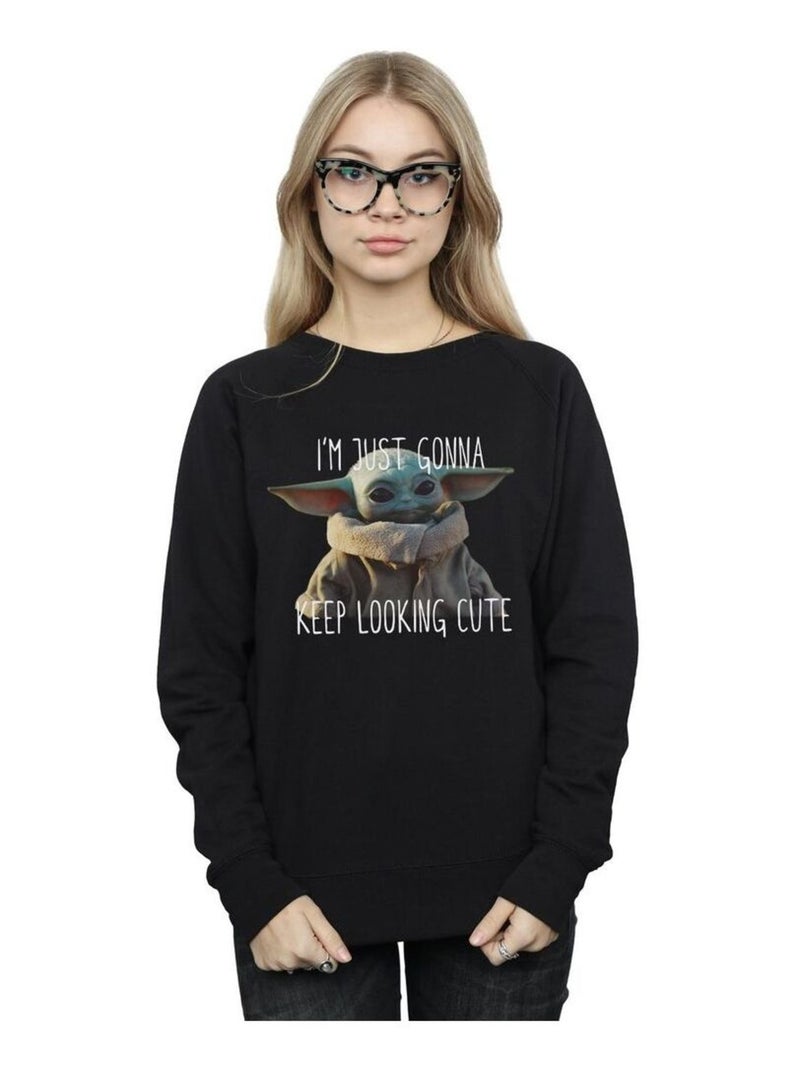 Star Wars - Sweat THE MANDALORIAN KEEP LOOKING CUTE Noir - Kiabi