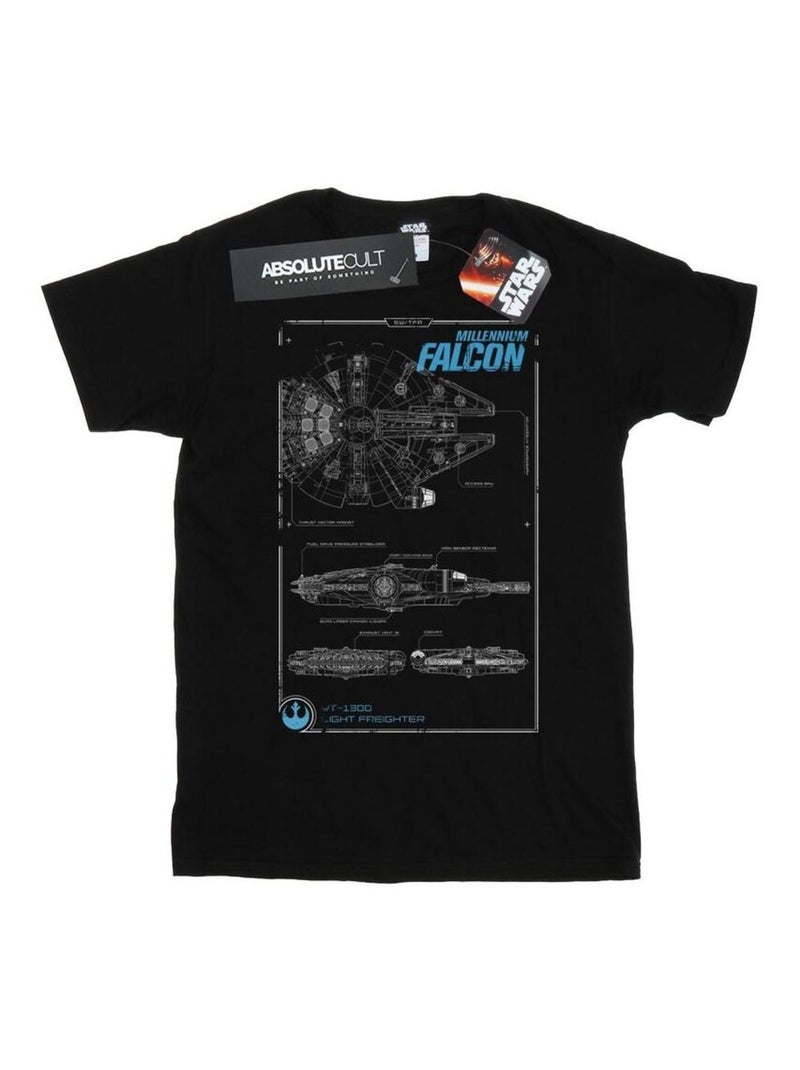 Star Wars - T-shirt FORCE AWAKENS MILLENNIUM FALCON MANUAL Noir - Kiabi