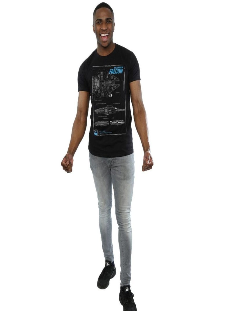 Star Wars - T-shirt FORCE AWAKENS MILLENNIUM FALCON MANUAL Noir - Kiabi