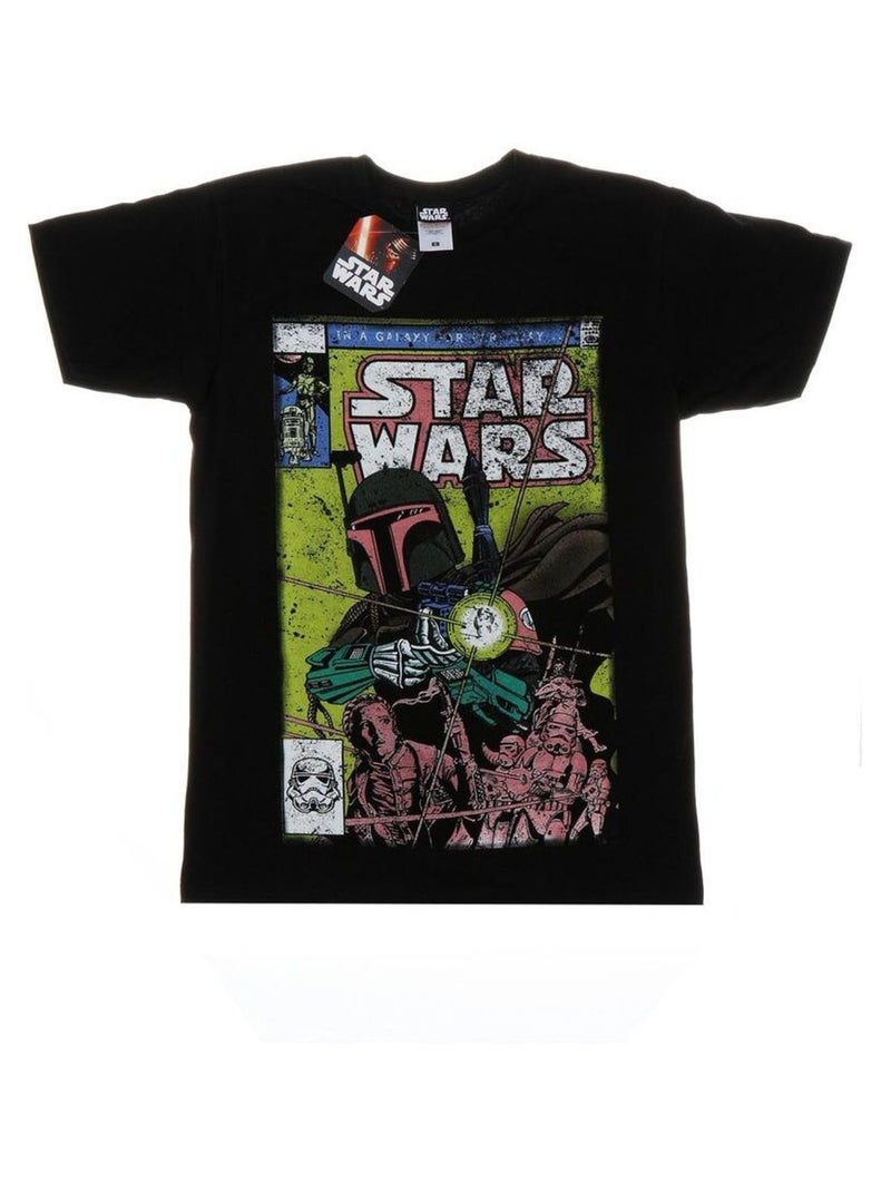 Star Wars - T-shirt motif Boba Fett motif/style bande dessinée Noir - Kiabi