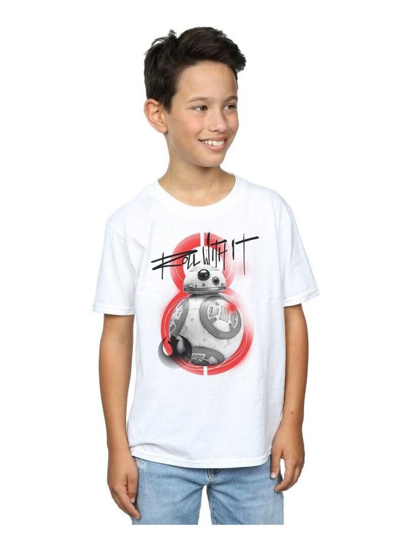 Star Wars - T-shirt THE LAST JEDI ROLL WITH IT Blanc - Kiabi