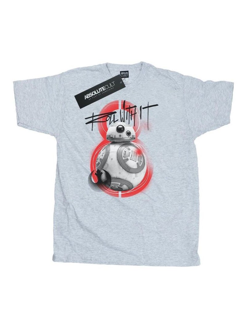 Star Wars - T-shirt THE LAST JEDI ROLL WITH IT Gris chiné - Kiabi