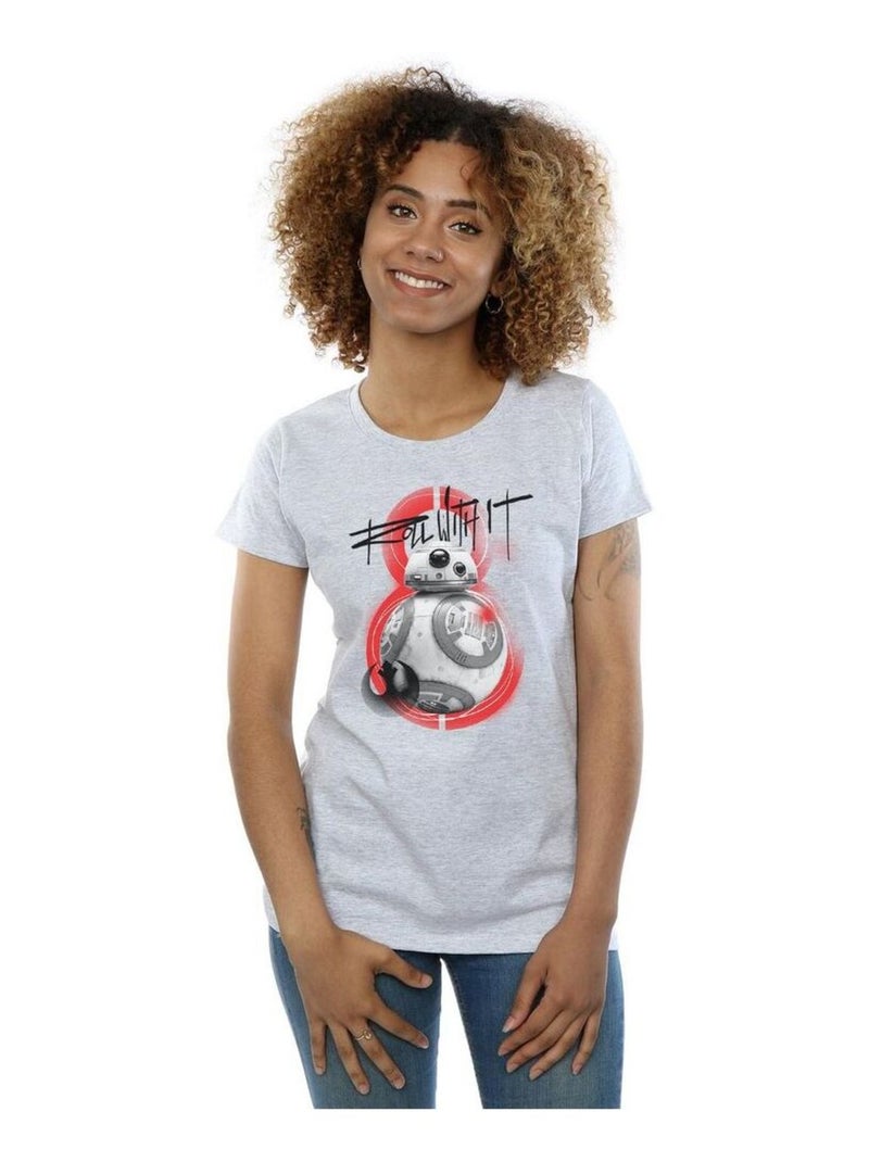 Star Wars - T-shirt THE LAST JEDI ROLL WITH IT Gris chiné - Kiabi