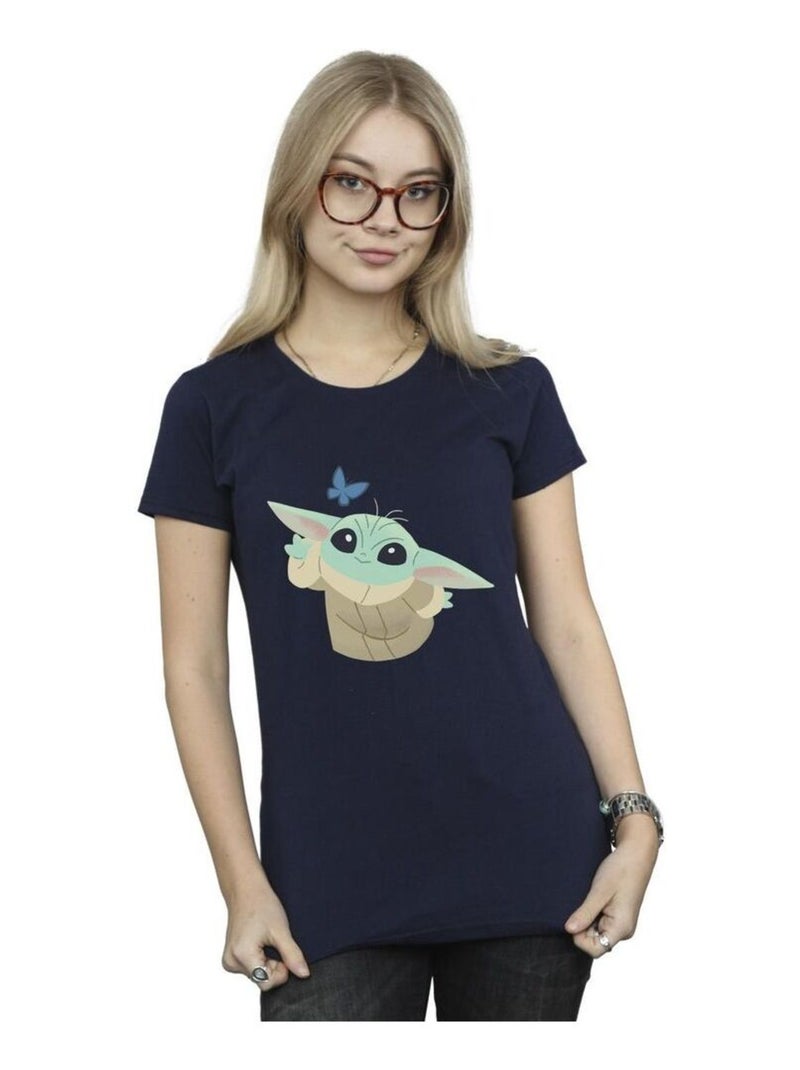 Star Wars - T-shirt THE MANDALORIAN BUTTERFLY CATCHING Bleu marine - Kiabi