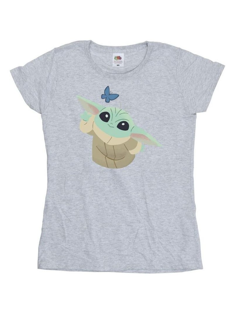 Star Wars - T-shirt THE MANDALORIAN BUTTERFLY CATCHING Gris chiné - Kiabi