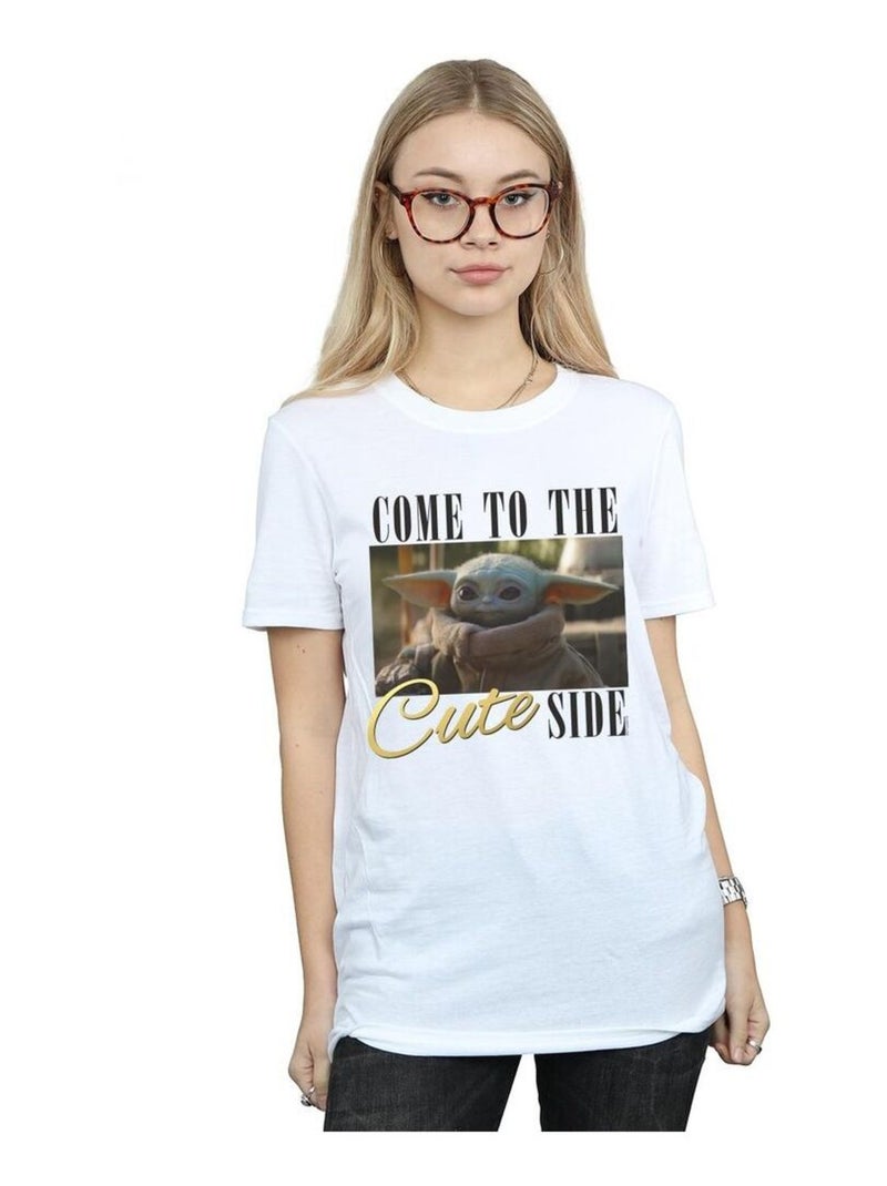 Star Wars - T-shirt THE MANDALORIAN COME TO THE CUTE SIDE Blanc - Kiabi