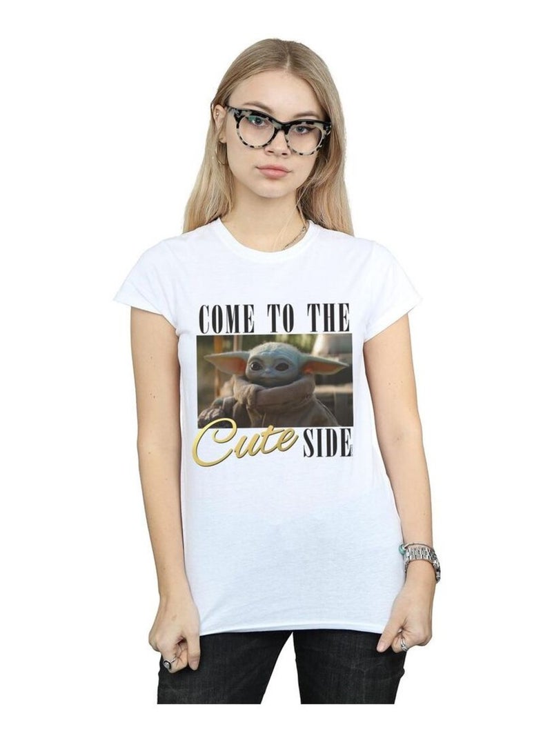 Star Wars - T-shirt THE MANDALORIAN COME TO THE CUTE SIDE Blanc - Kiabi