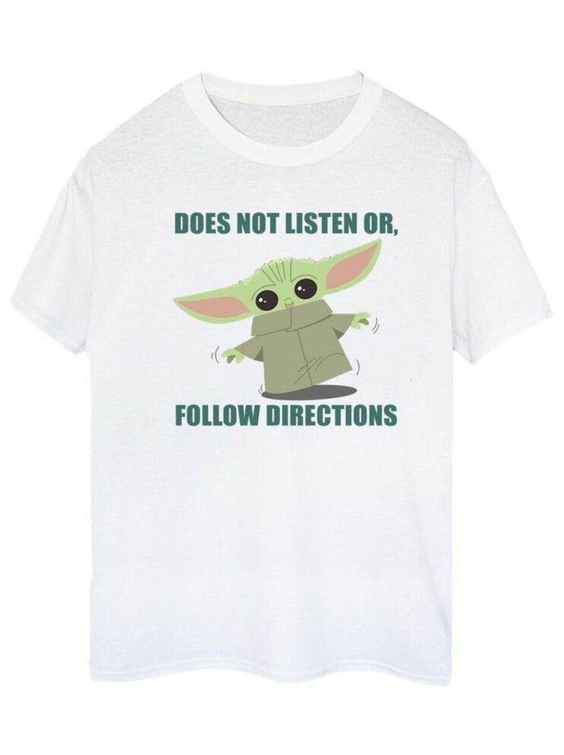 Star Wars - T-shirt THE MANDALORIAN DOES NOT LISTEN Blanc - Kiabi