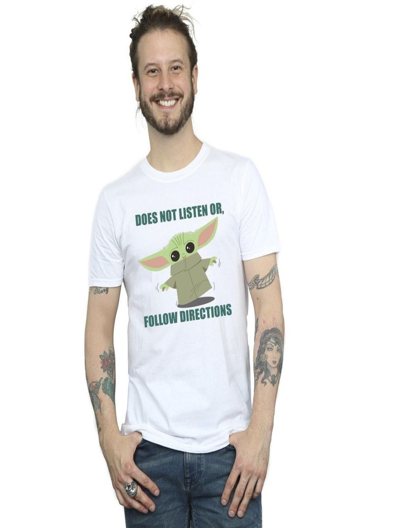 Star Wars - T-shirt THE MANDALORIAN DOES NOT LISTEN Blanc - Kiabi