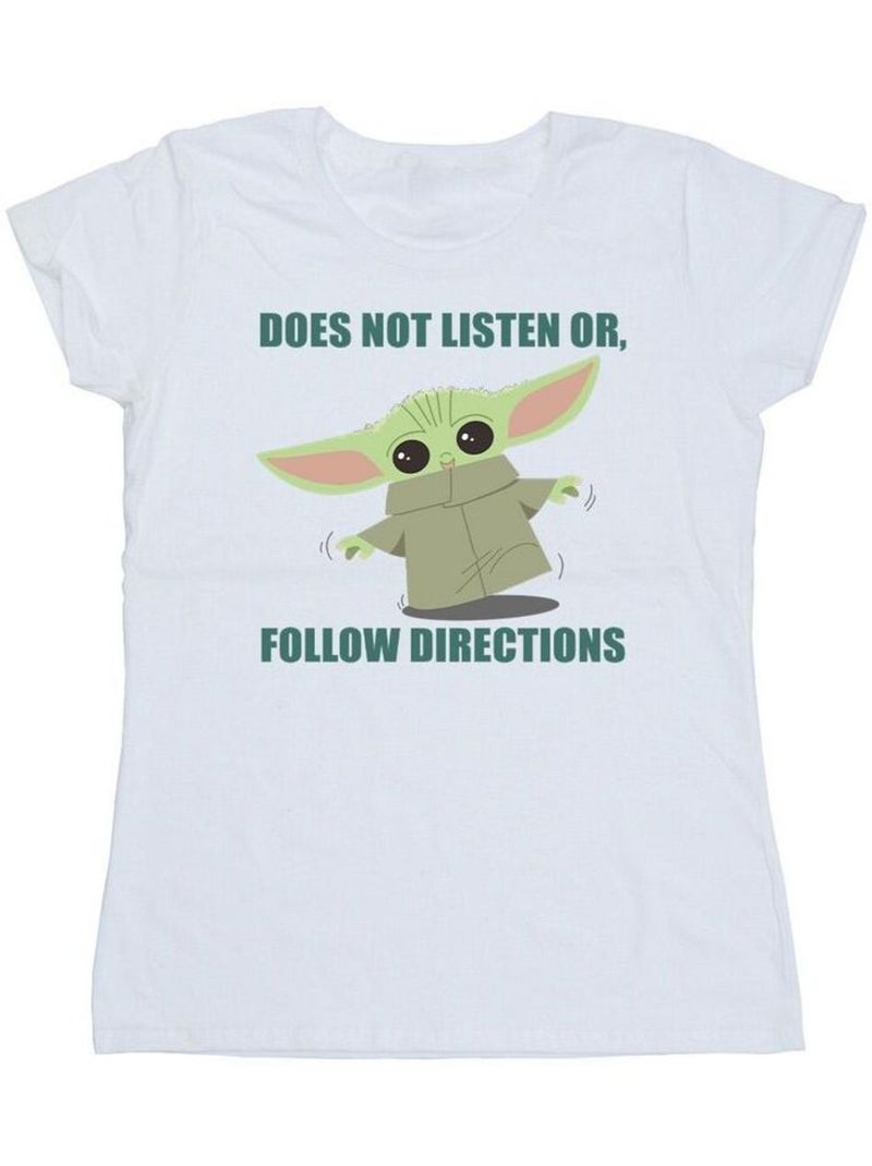 Star Wars - T-shirt THE MANDALORIAN DOES NOT LISTEN Blanc - Kiabi
