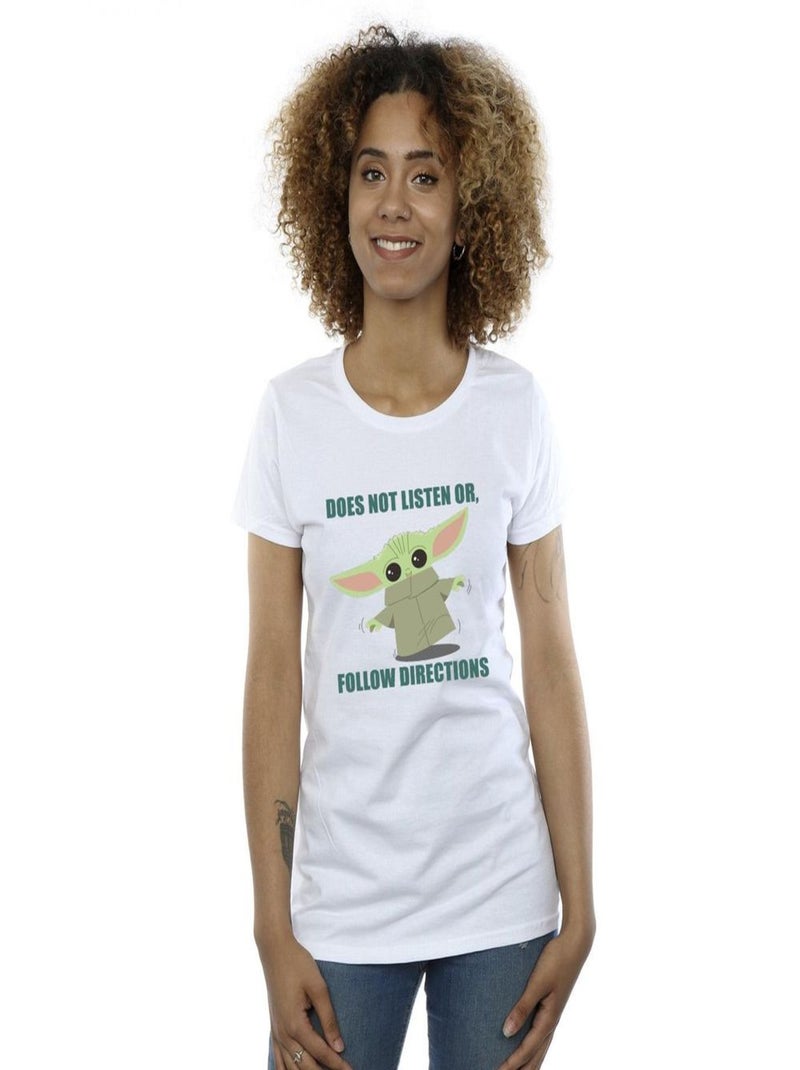 Star Wars - T-shirt THE MANDALORIAN DOES NOT LISTEN Blanc - Kiabi